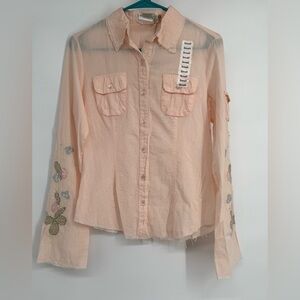 NWT Mur Mur 100% Cotton Embellished Blush‎ blouse